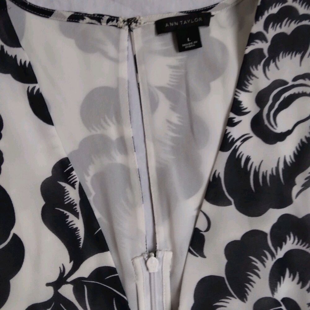 Ann Taylor Black White Floral Dress Midi Cottagecore Feminine Women's Large - Picture 6 of 12
